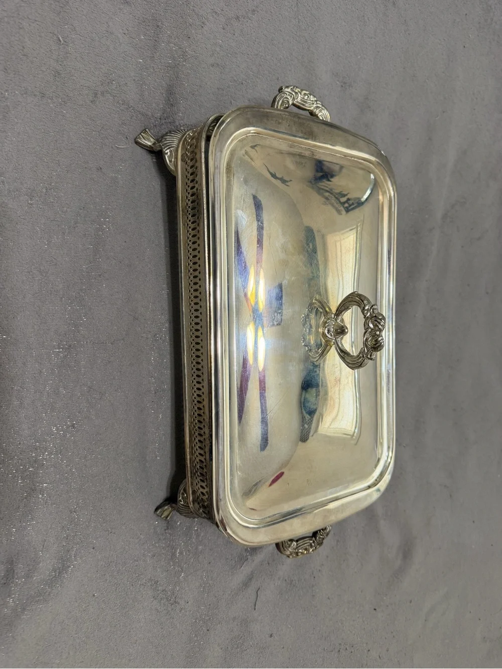 Silver Rectangular Serving Chafing Frame with Glass Insert and Lid